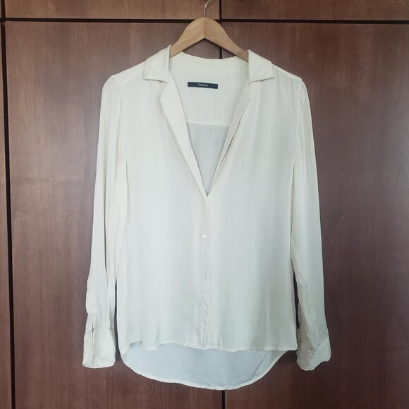 Quince Ivory Washable Stretch Silk Notch Collar Blouse - Picture 2 of 4